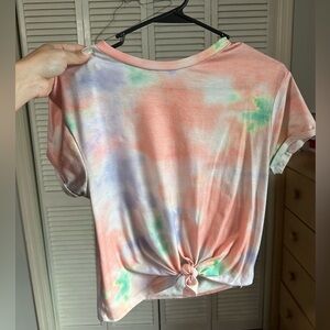 SHEIN cropped Pink and Blue Tie Front Short Sleeve T-Shirt